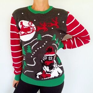 Ugly Christmas Sweater red green polar bear sleigh print crewneck sweater small